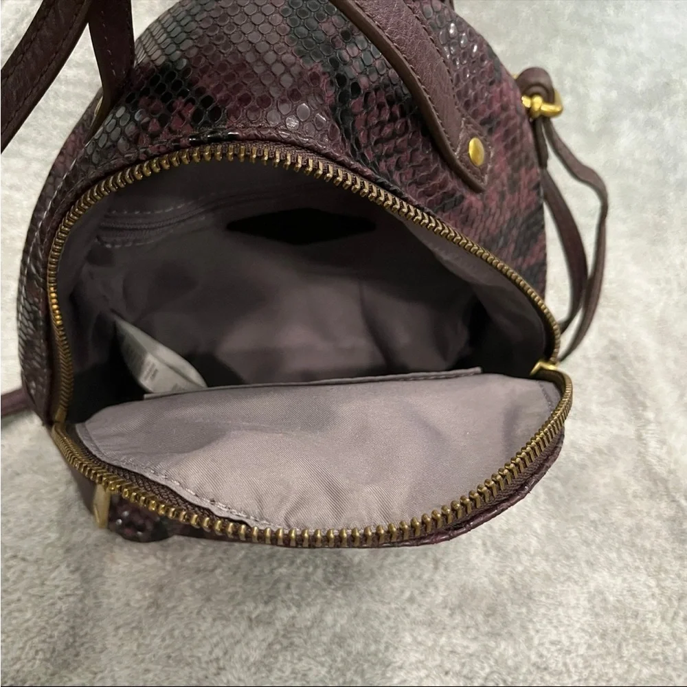 Fossil maisie mini backpack faux snake skin purple and gold